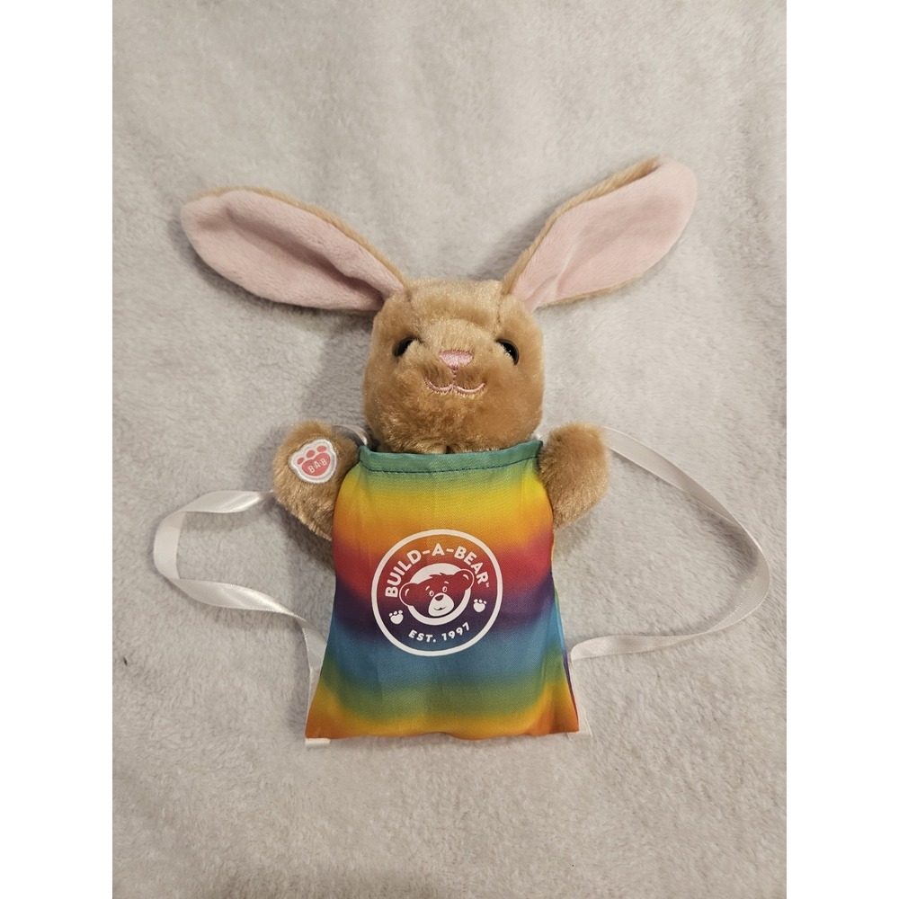 Build A Bear Palette Mini Beans Plush Rabbit Rainbow Tie Dye Sack Accessory
